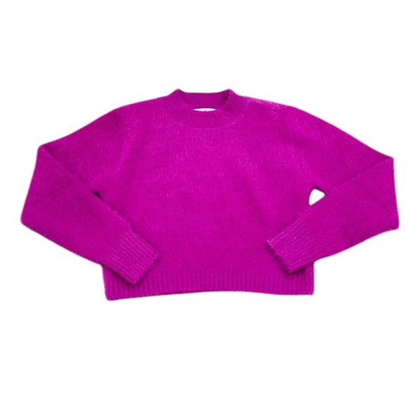 Willow & Wind fushsia pink cropped eyelash long sleeved sweater ribbed sz medium - Picture 2 of 10